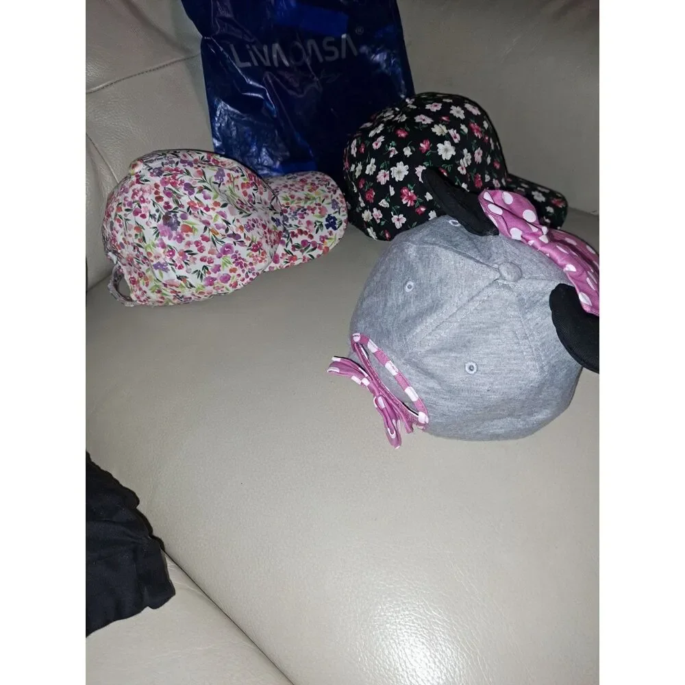 3 Darling little Girls caps including Disney's Minnie Mouse Plus 2 Flowered Caps